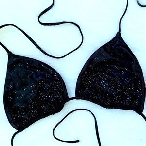 Agent provocateur black satin rhinestone accented string bikini top sz 4